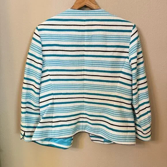 Anne Klein Preppy Blue Striped Open Front Cardigan Jacket Womens Sz 12 Nautical - Picture 5 of 11